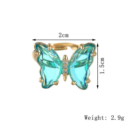 Multicolor Crystal Butterfly Adjustable Ring