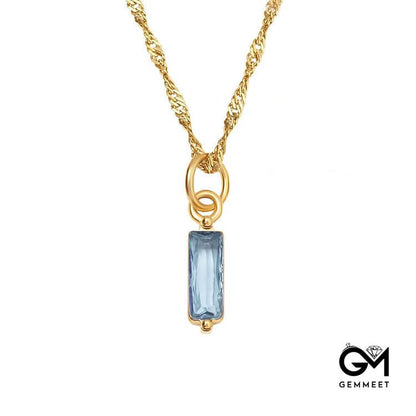 Vertical Rectangular Birthstone 18k Gold Necklace