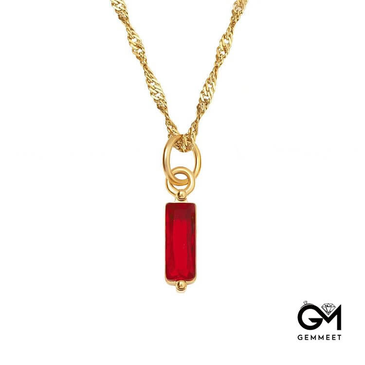 Vertical Rectangular Birthstone 18k Gold Necklace