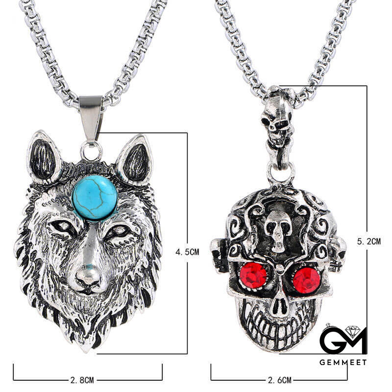 Domineering Simple Alloy Wolf Head Men's Skull Necklace