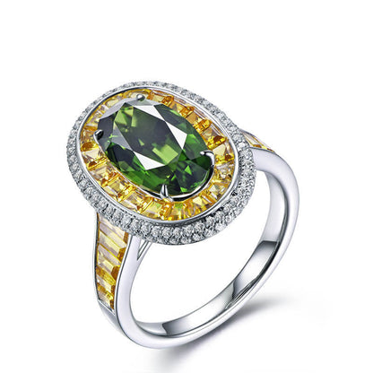 High-definition Jewelry T-square Diamond Ring Set with Imitation Topaz Imitation Natural Emerald Tourmaline Color Treasure Opening Ring