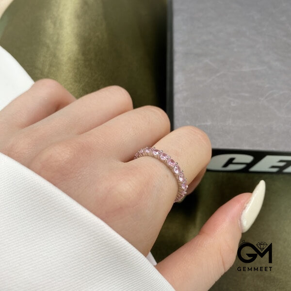 S925 Sterling Silver Full Row Pink Zircon Ring