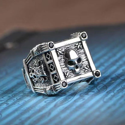 Skull Totem Square Punk Signet Ring