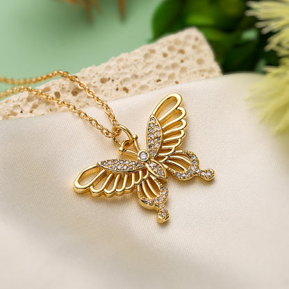 Full Stones Hollow Butterfly Pendant Necklace