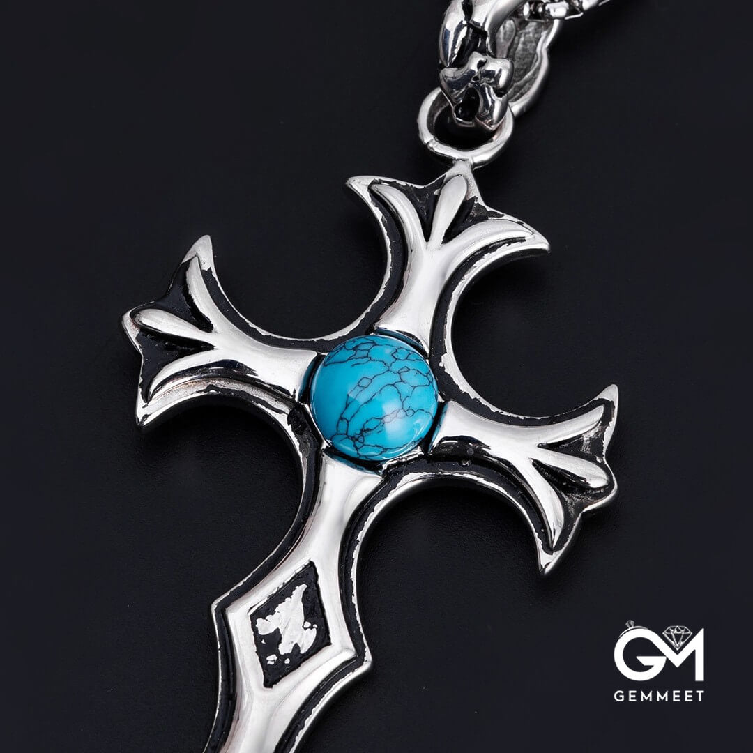 Turquoise Cross Stainless Steel Necklace