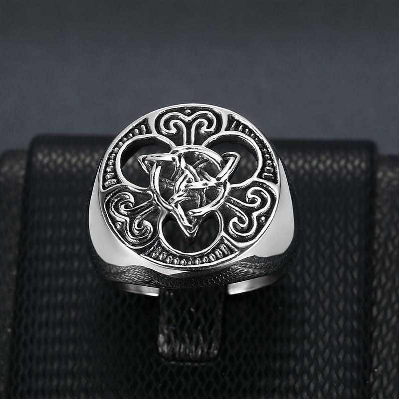 Hip Hop Hollow Out Stainless Steel Casting Concentric Knot Men's Ring