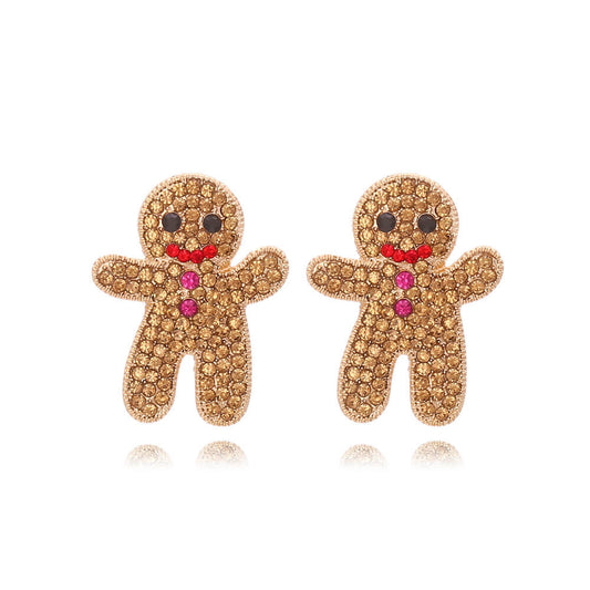 Christmas Cute Earrings Full of Zircon Christmas Gingerbread Man Earrings Sweet Temperament Alloy Diamond Earrings