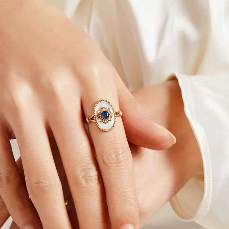 Nacre Sapphire White Zircon Adjustable Ring