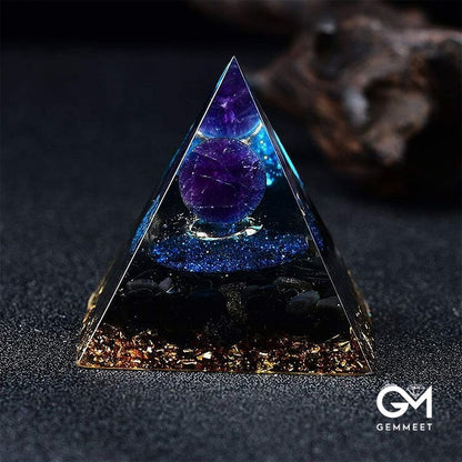 Amethyst Sphere With Blue Quartz Reki Orgone Pyramid