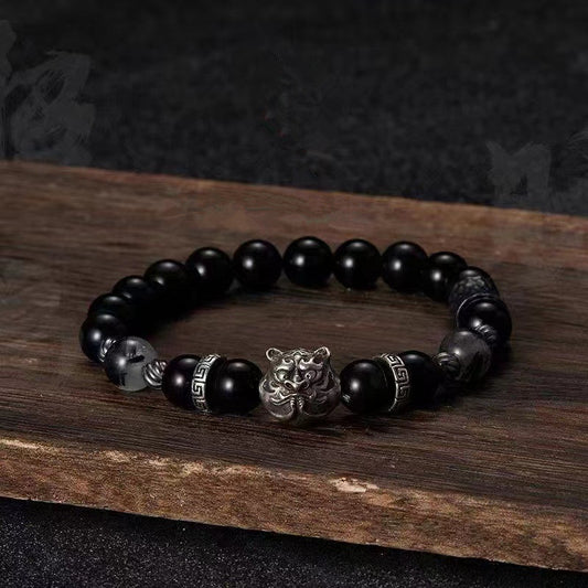 Obsidian Tiger Head Bracelet