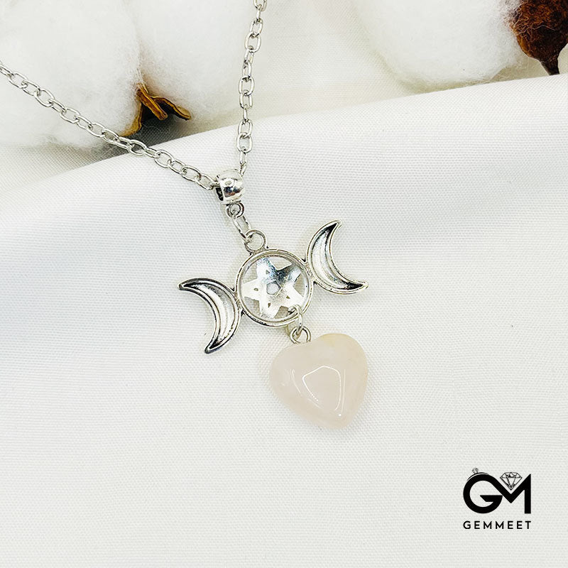 Bohemia Rose Quartz Crescent Moon Star  Necklace