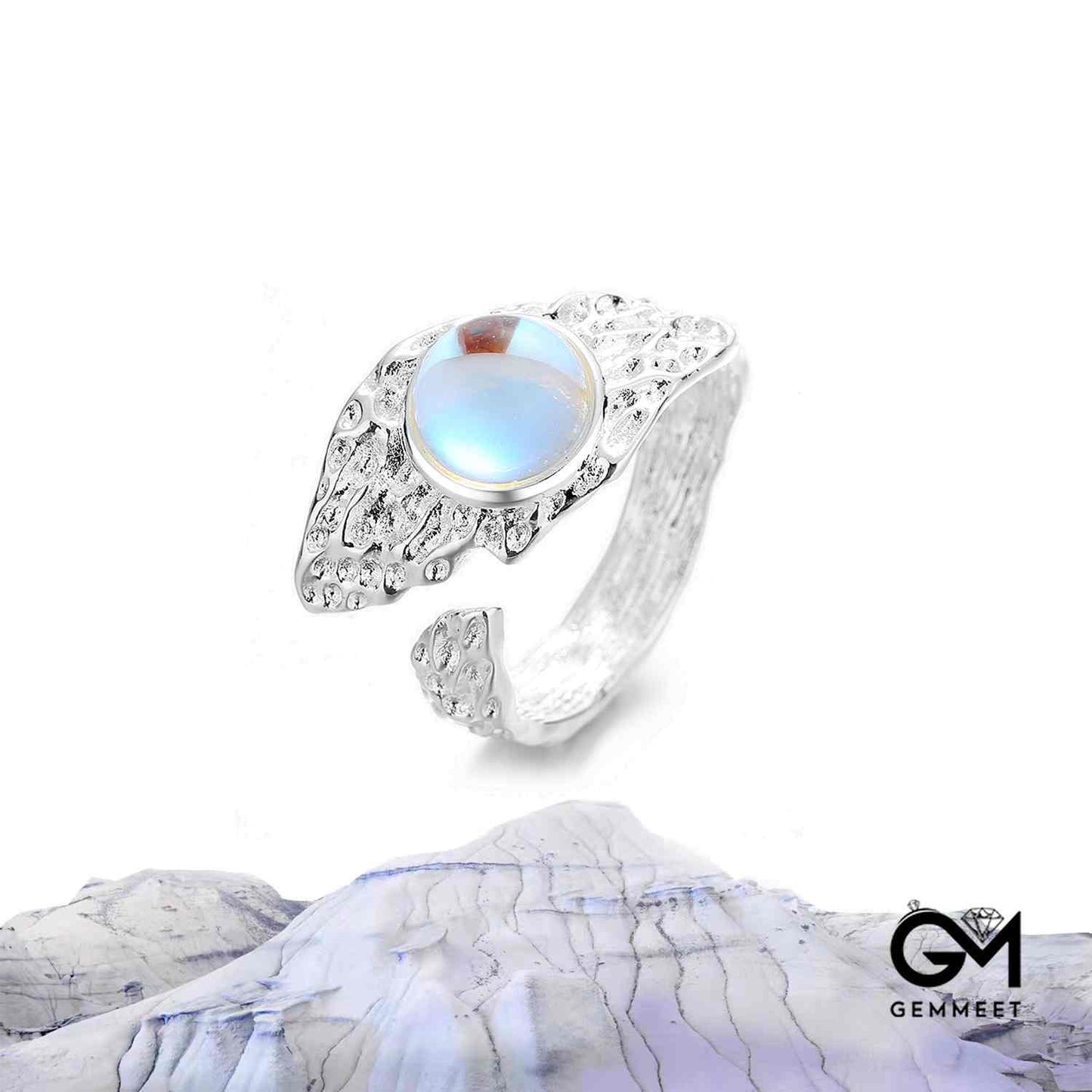 French Texture Moonstone Open Ring