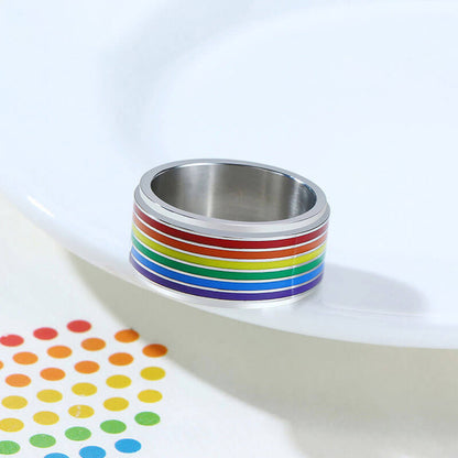 LGBT Rainbow Thick Rotatable Ring