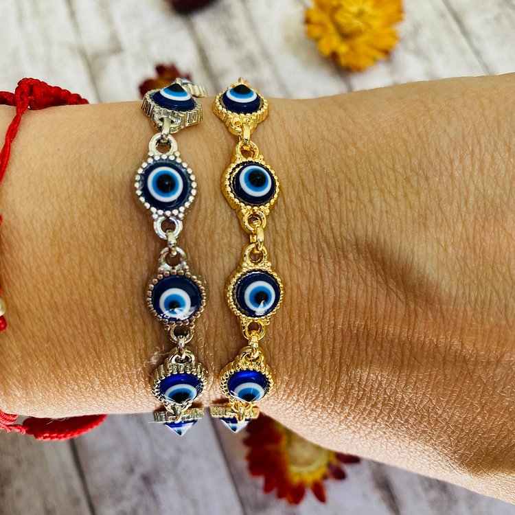 Evil Eye Pendant Gold Silver Bracelet