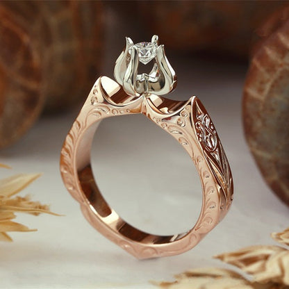 Rose gold Rose or Lotus Flower Retro Ring