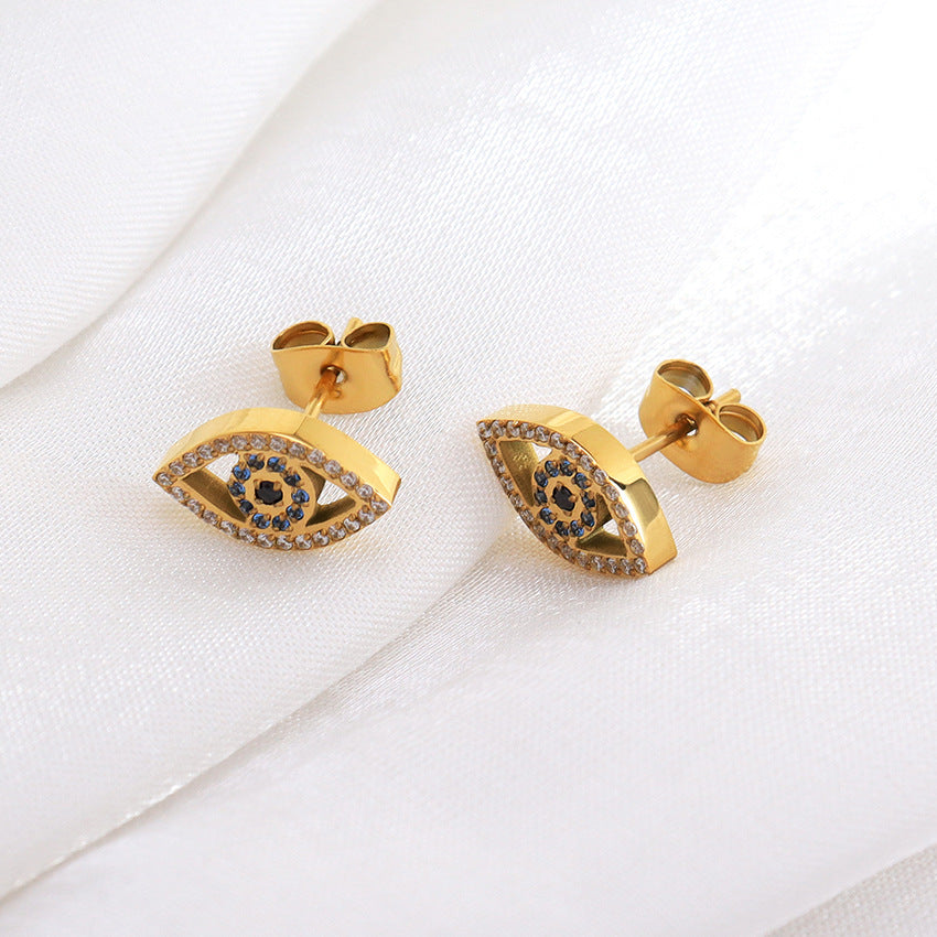 Hollow Evil Eye Full Stones Stud Earrings