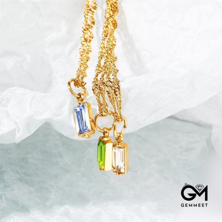 Vertical Rectangular Birthstone 18k Gold Necklace