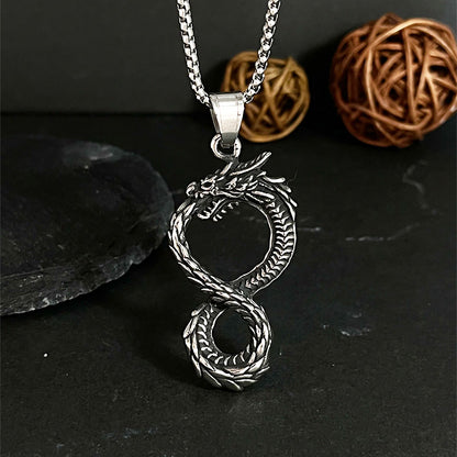 Viking Non-Fading Ring Stainless Steel Dragon Pendant Necklace