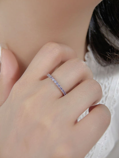 S925 Full Amethyst Thin Band Ring