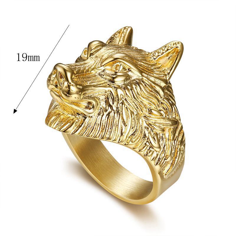 Hip Hop Jewelry Gold Plated Wolf Head Men's Ring