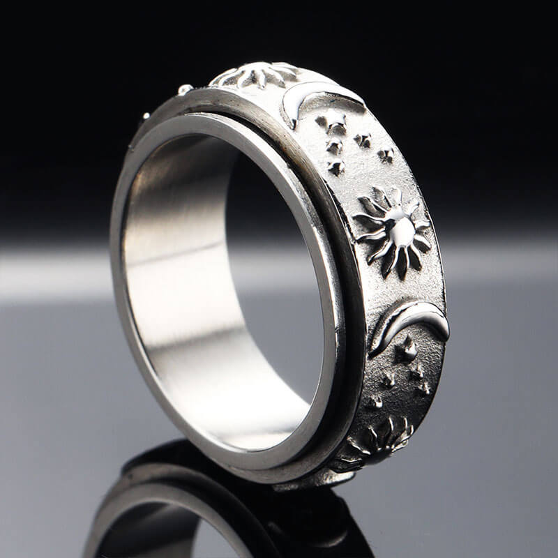 Cool Sun Moon & Star Band Ring