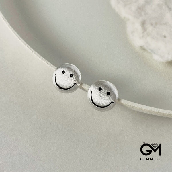 S925 Sterling Silver Smiley Face Simple Stud Earrings