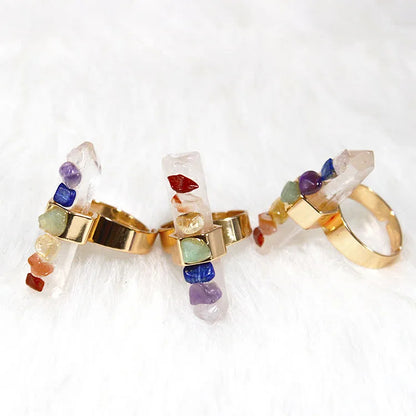 Natural Crystal Chakra Adjustable Ring