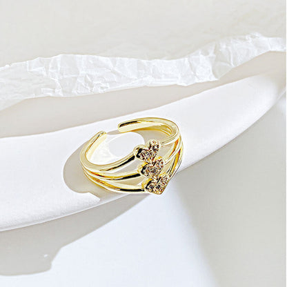 Minority Design Sense Simple and Versatile Peach Heart Micro-inlaid Zircon Ring