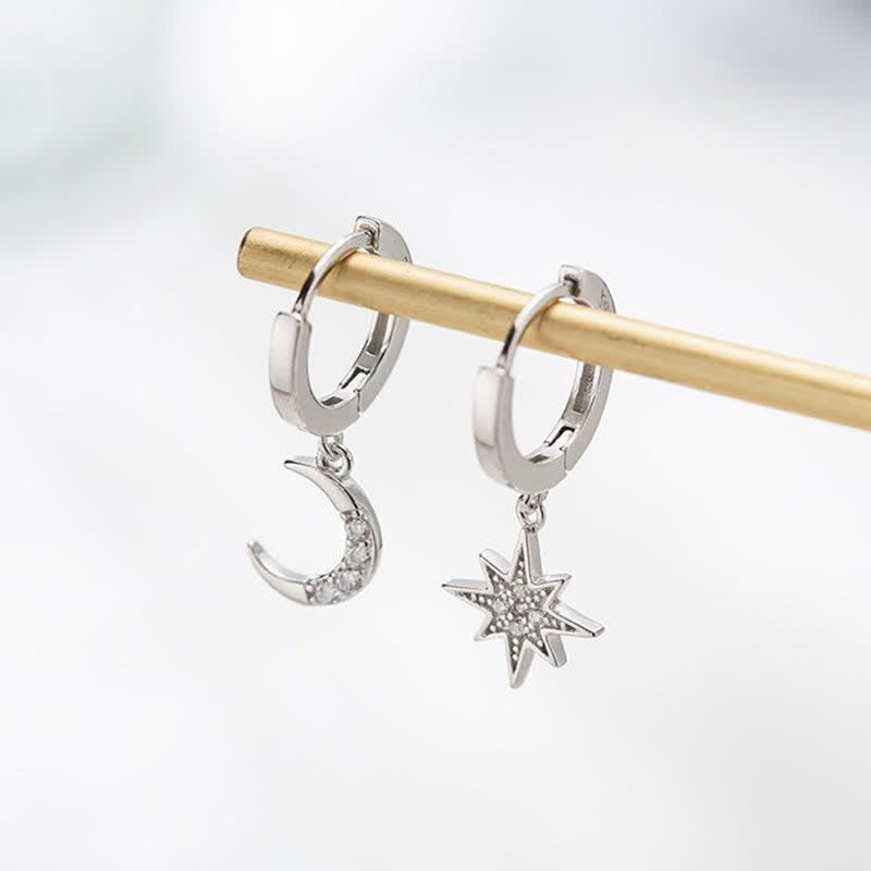 Women's Moon Star Celestial Hoop Earrings