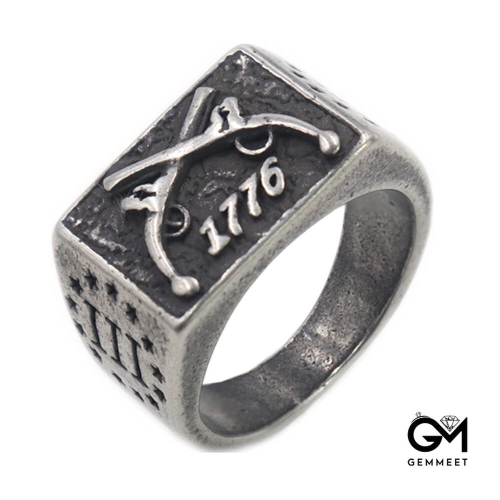 Double Gun 1776 Square Men's Titanium Steel Ring