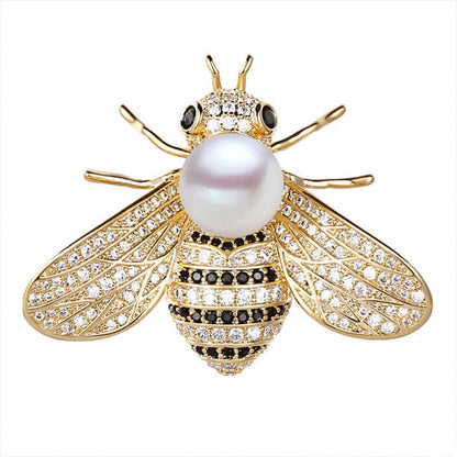 Luxury Shiny Organic Peal Full Stones Bee Brooch