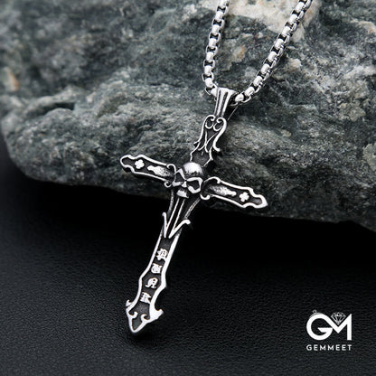 Stainless Steel Vintage Cross Skull Pendant Necklace