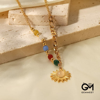 Opal Sun Shape Pendant Necklace