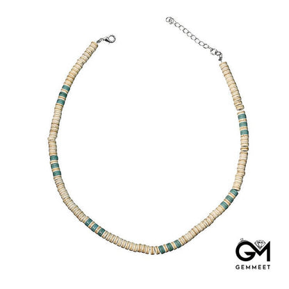 Turquoise White Zircon Roller Bead Necklace