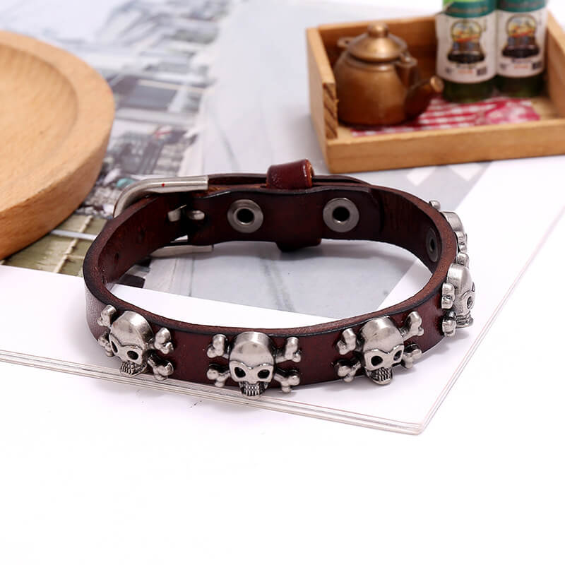 Halloween Hip Hop Vintage Skull Leather Adjustable Bracelet