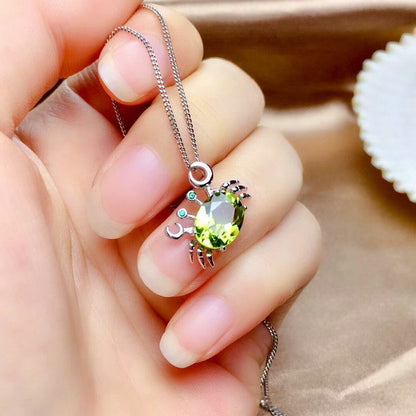 Simple Peridot Crab Ring Necklace