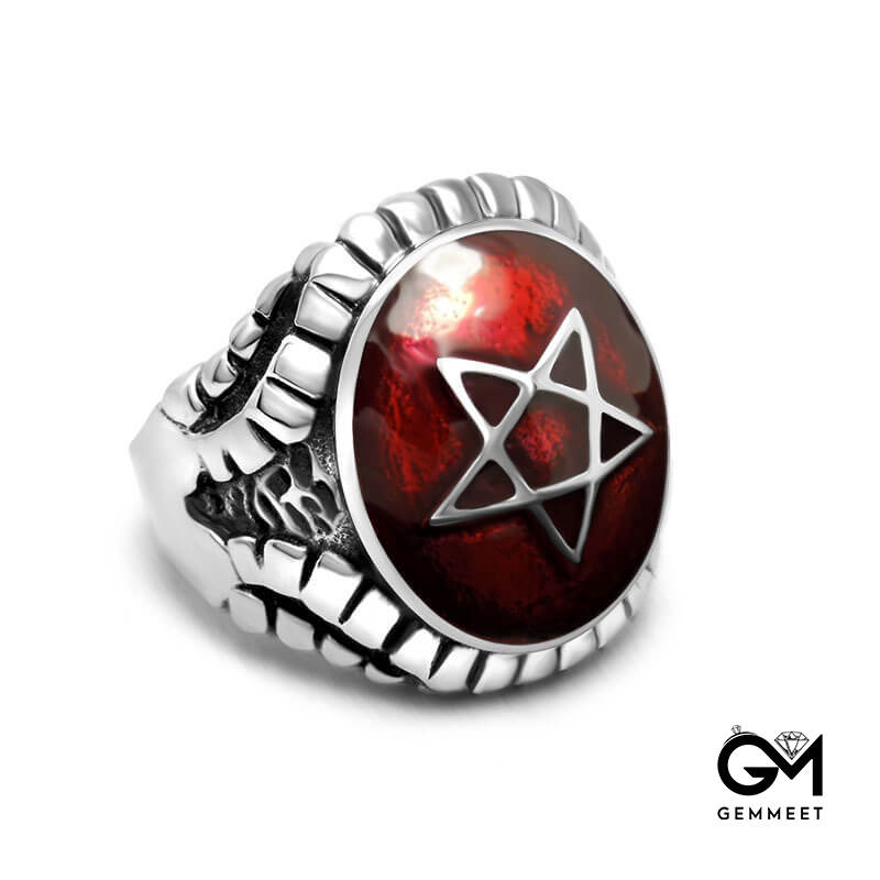 Titanium Steel Punk Pentagram Drop Ring