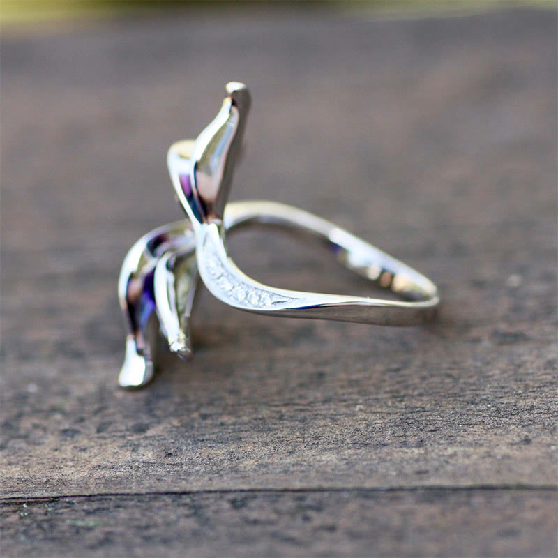 Blue Pink Feather Leaves Ring