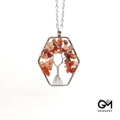 Crystal Wrapped Tree of Life Geometric Necklace