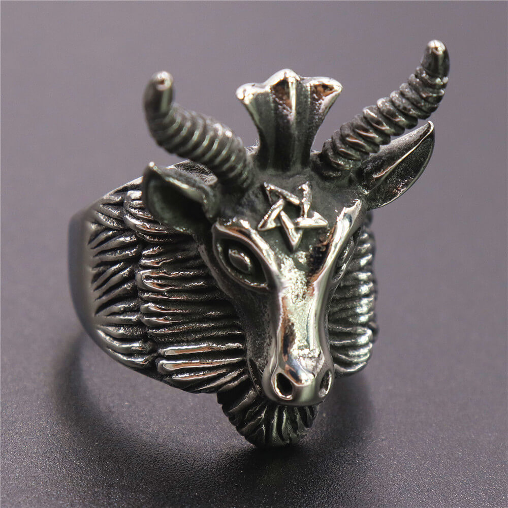 Stainless Steel Pentagram Satan Sheep Ring