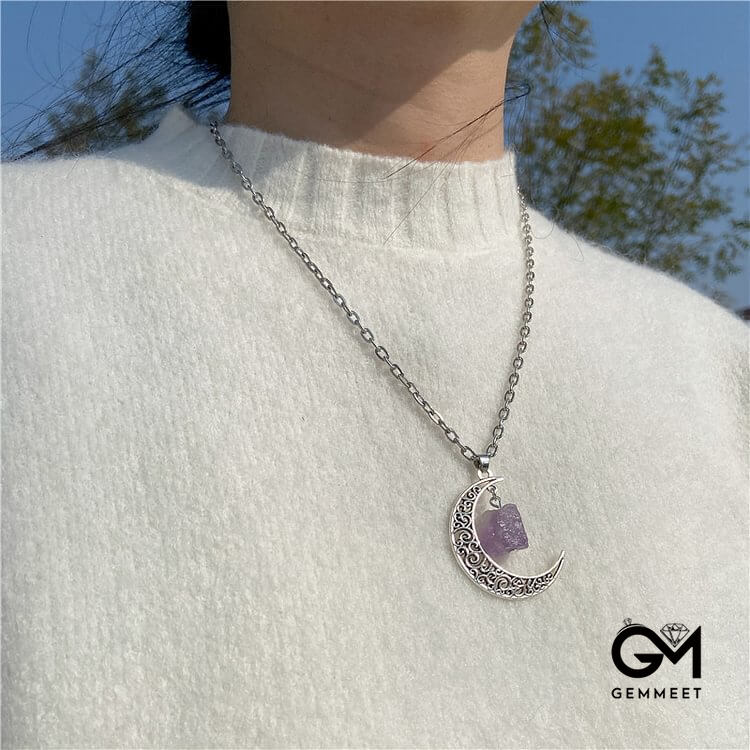 Silver Moon Stone Pendant Necklace