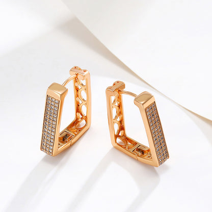 Geometric Frosty Square Earrings with All Over Pave Zircons