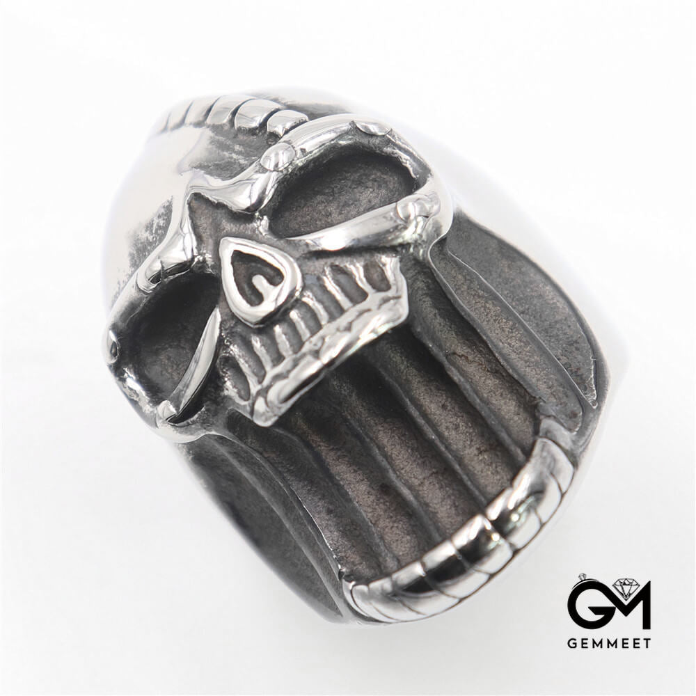 Stainless Steel Big Mouth Skull Solid Men's Ring