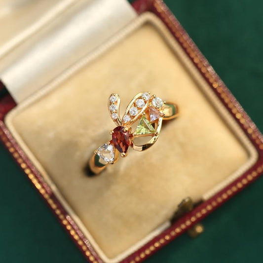 Water Drop Colorful Zircon Rabbit Ring