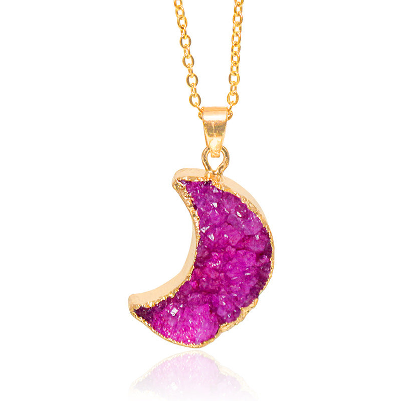 Natural Irregular Moon Shape Color Stone Necklace