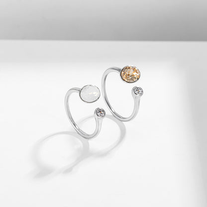 Rhodium-plated Simple Crystal Ring