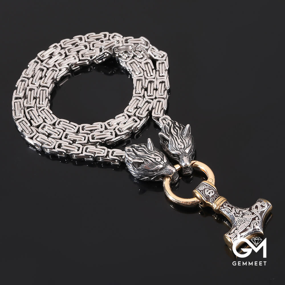 Stainless Steel Alloy Imperial Chain Wolf Head Necklace