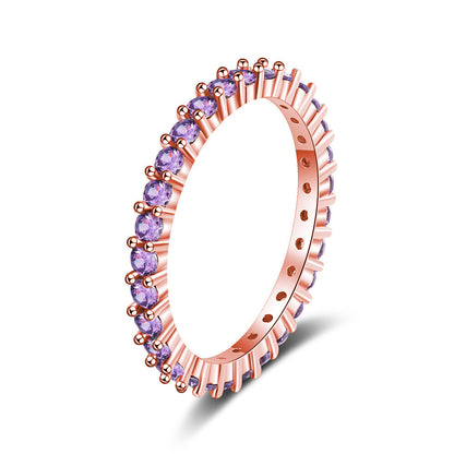 S925 Full Amethyst Thin Band Ring