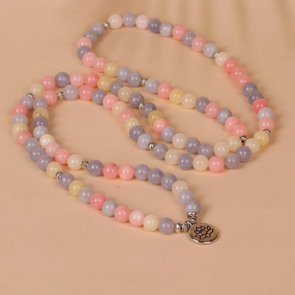 108 Beads Lotus Pendant Multi-layer Pink Bracelet