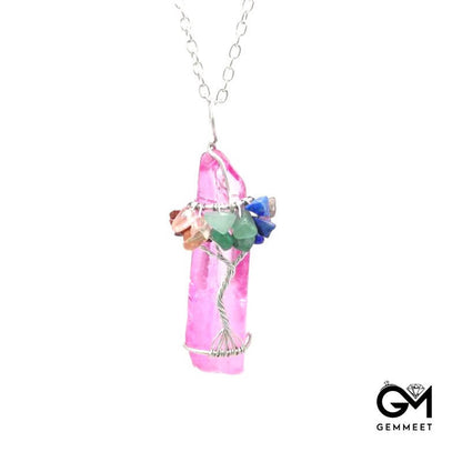 Crystal Pillars Wrapped Around Rubble Tree of Life Necklace